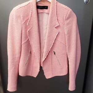 Zara Blush Pink Frayed Blazer